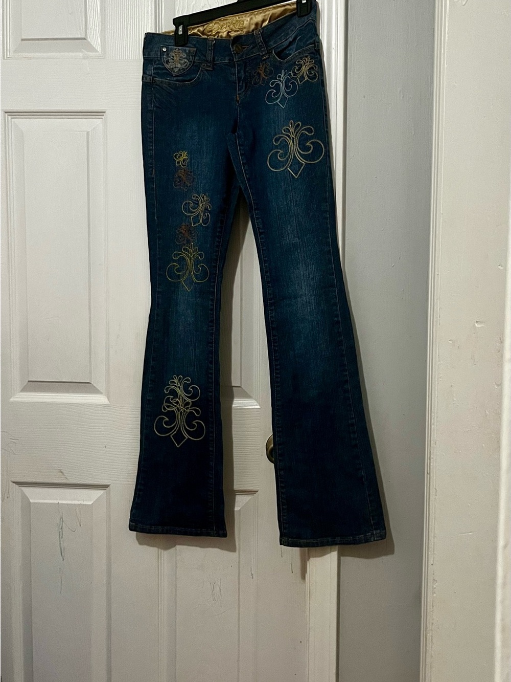 Dereon Dark Blue Flare Jeans with Embroidered Accents